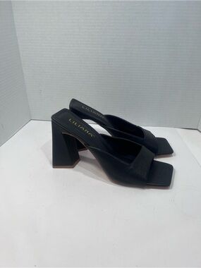 Liliana Black Square Toe Block Heel Mules